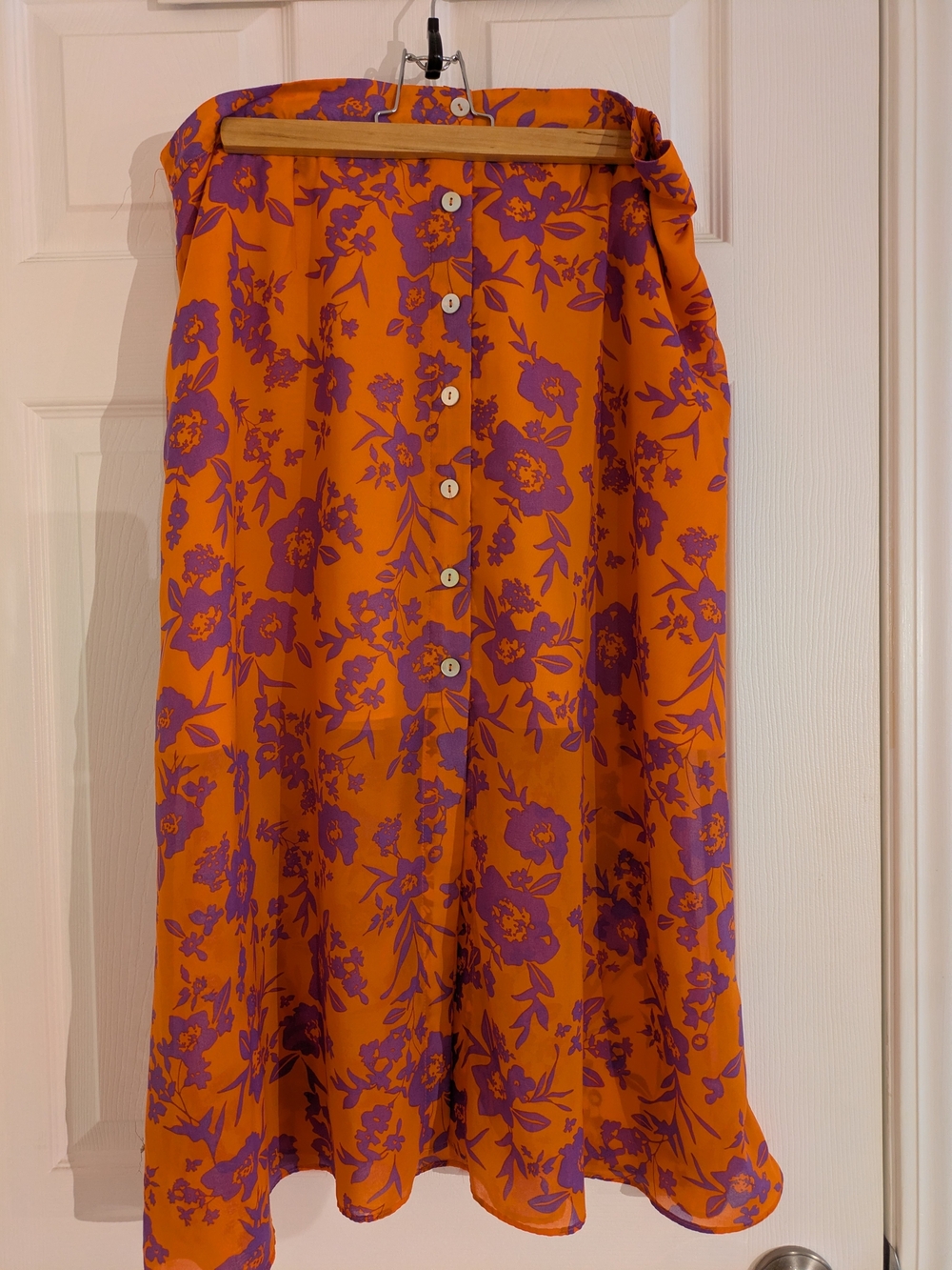 Simons Purple Floral Print Button-Front Orange Midi Skirt